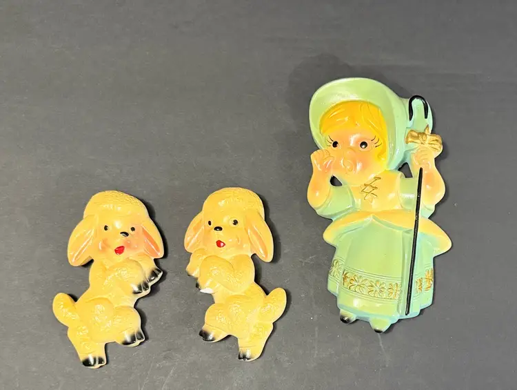 VTG 1967 Miller Wall Plaques Little Bo Peep 3 Piece Chalkware Child’s Decor