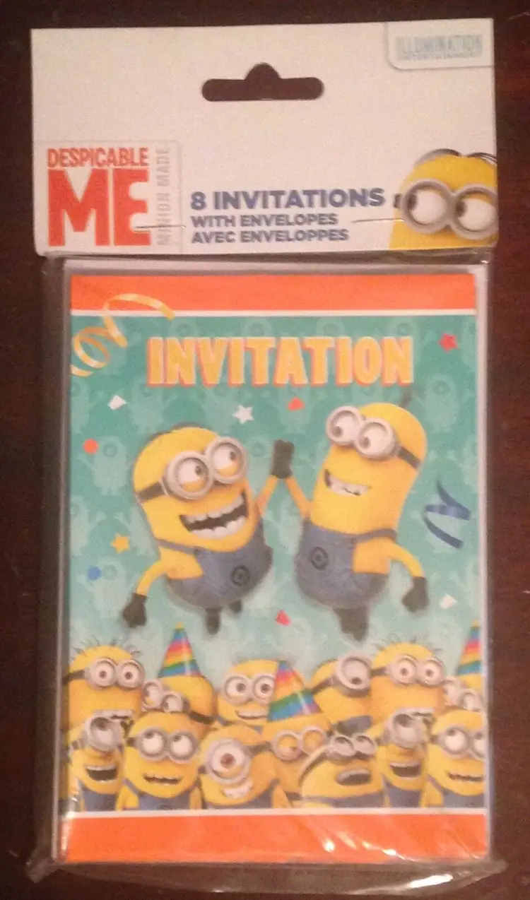 Lot of 2 Despicable Me Minions Birthday Party Invitations 8 Each (16 In Total)