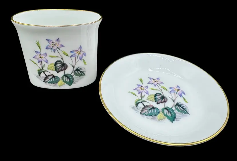 Royal Worcester Fine Bone China Toothpick Holder Trinket Dish Set Floral England