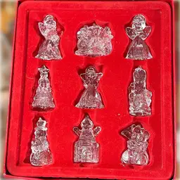 set of 9 Gorham crystal Christmas Ornaments- Need Hooks