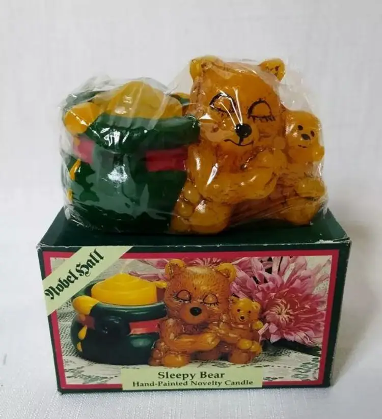 Vintage Nobel Hall Painted New In Package Novelty Decorative Candle Sleepy Bear