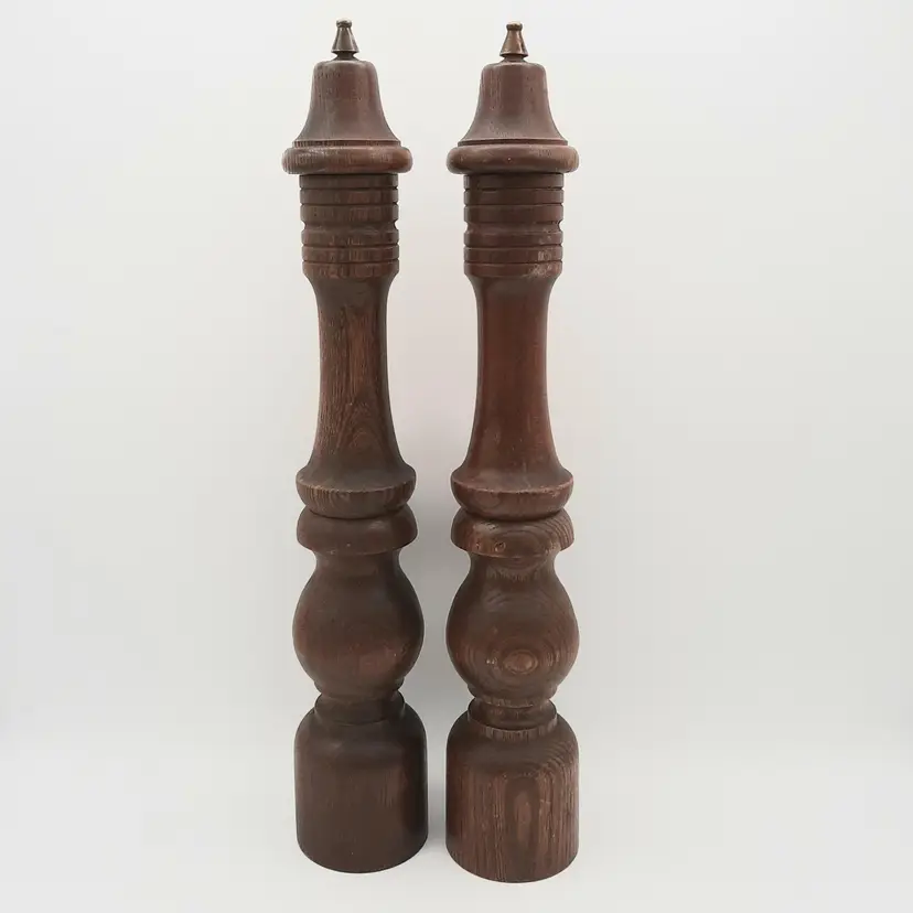 Vintage Tall Wooden Pepper Mills Grinders Japan Set Of 2