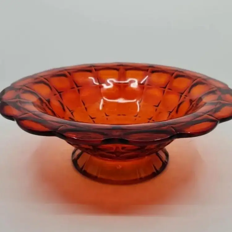 Tiara Indiana Art Glass Amberina Sunset  Flared Footed Console Bowl Glows 11.5"