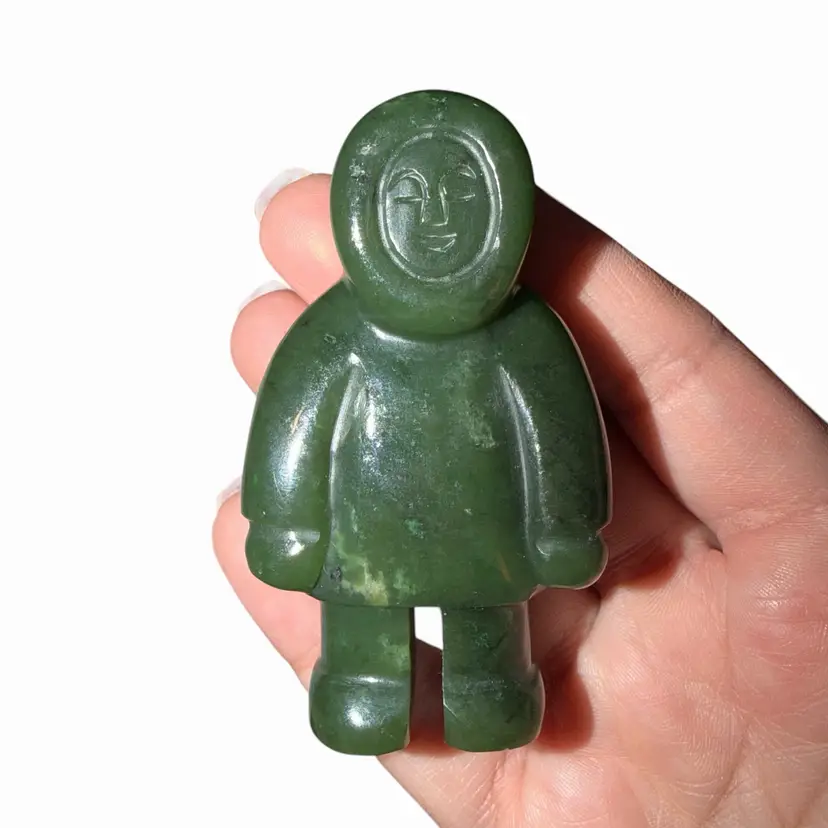 Vintage Canadian Nephrite Jade Inuit Figurine Carving Green Stone Sculpture 3”