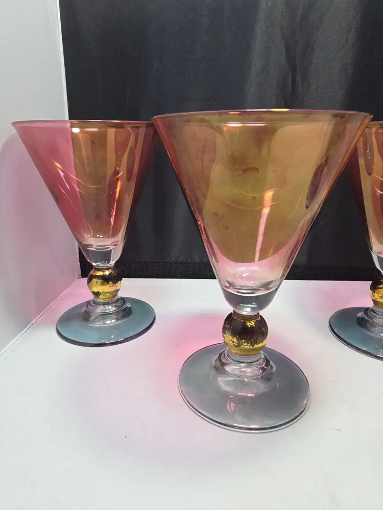 Vintage Italian Cerve Crystal Iridescent Martini Glasses – Set of 4