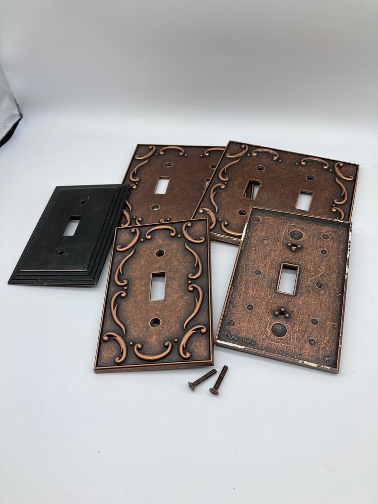 Vintage Metal Light Switch Covers - 2 Large 3 Small