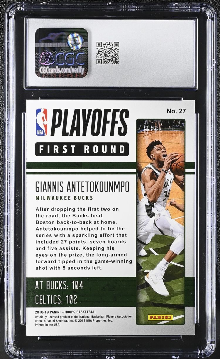 2018-19 Panini Hoops Giannis Antetokounmpo Road to the Finals #/2018 CGC 10