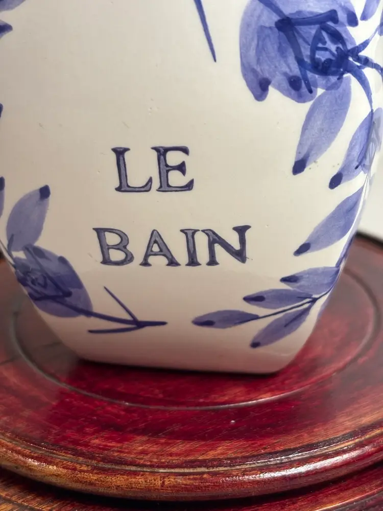 California Pantry Blue and White “Le Bain” Bathroom Storage Jar with Locking Lid