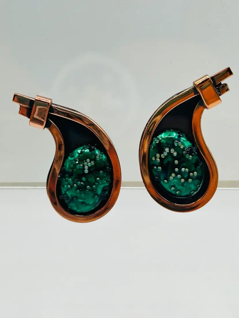 Vintage Matisse Renoir Copper Modernist Enamel Earrings, signed