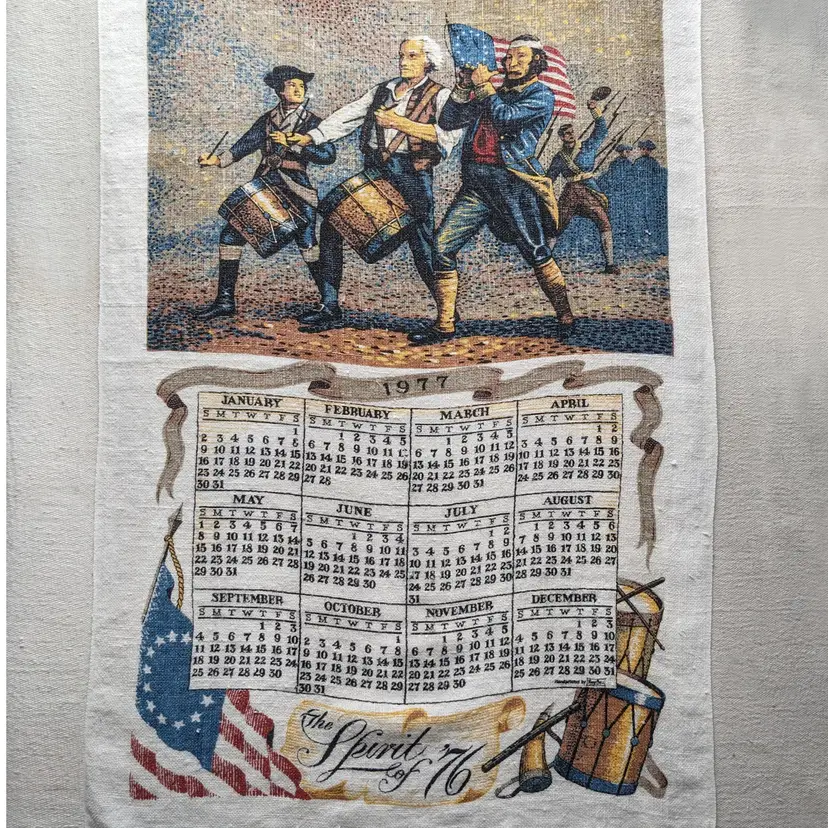 1977 Patriotic Calendar Linen Tea Towel