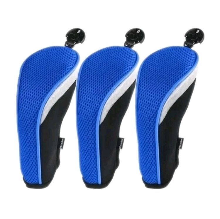 Mesh Golf Hybrid Club Head Covers with Dial Number Tags Pack of 3 Blue