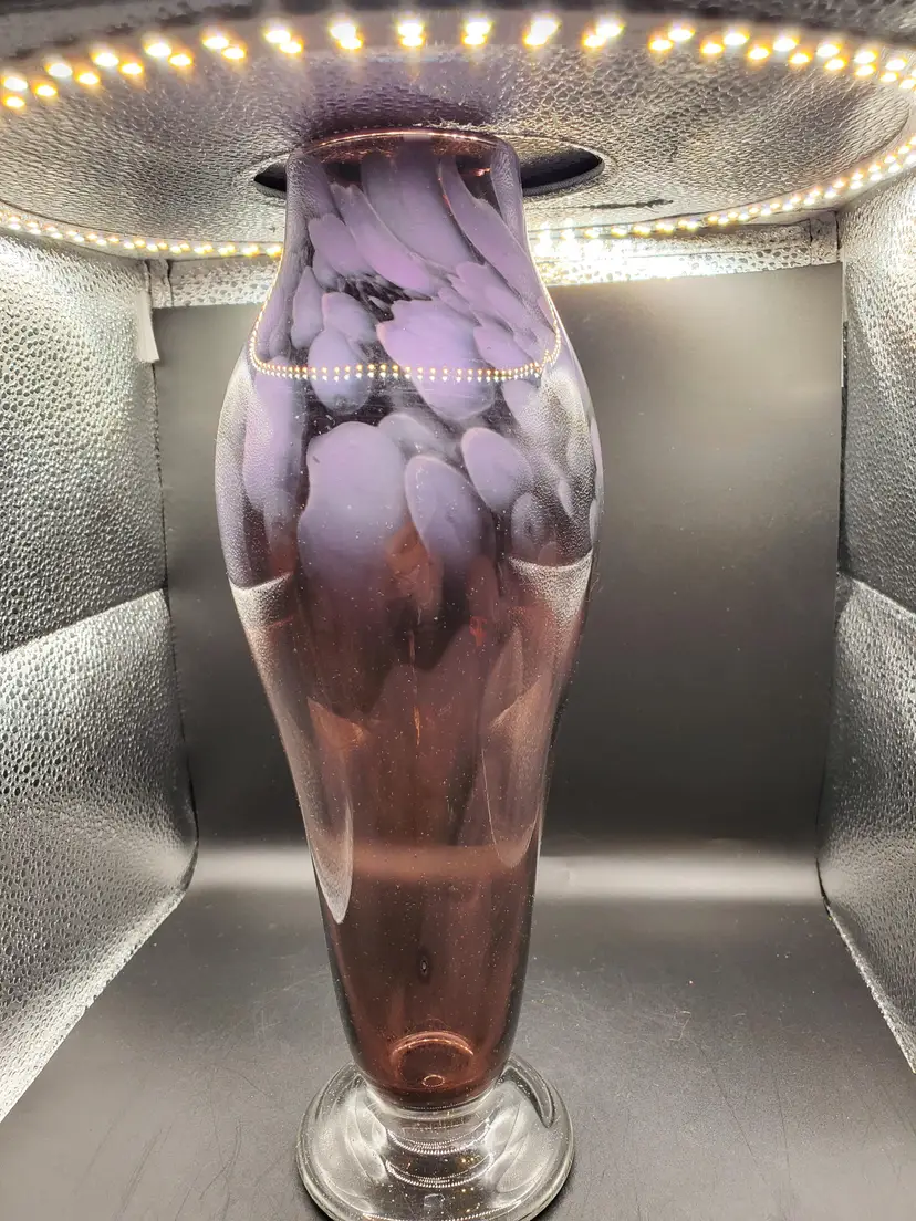 #01 Beautiful Amethyst Purple Signed Art Glass Vase