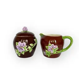 Vintage Floral Sugar Bowl & Creamer Pair Set Violet 1993 CBK LTD Sugar Cream Violets