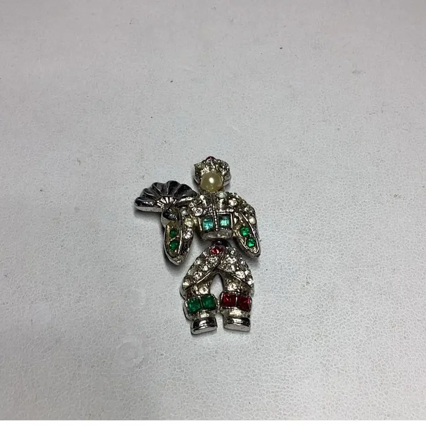 Chinese Dancer Silvertone Articulated In Center Rhinestones Faux Pearl - Auction House Item - Signed Unable To Read