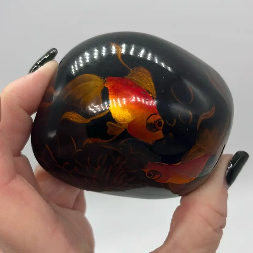 Hand Painted Rock Paperweight Lacquered Goldfish , Koi Swimming | 3”
