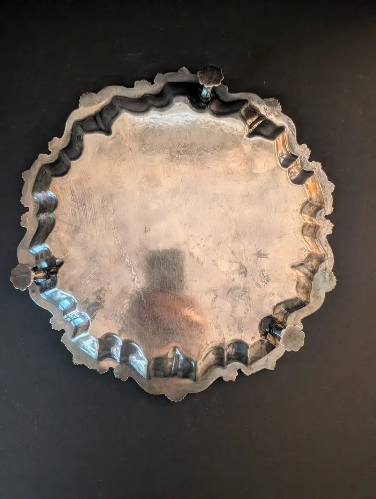 Gorham Silver Plate Round Shell Border Footed Tray 12" Wide