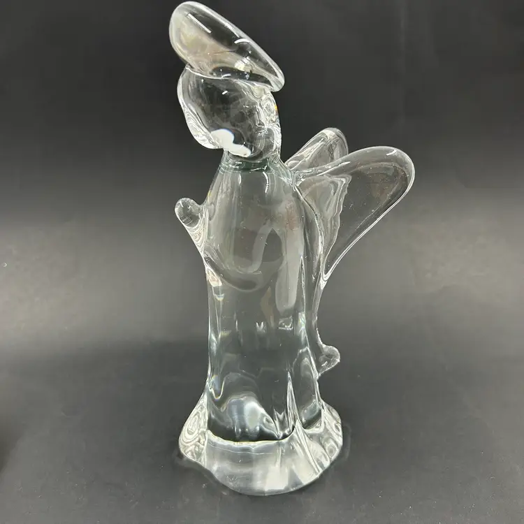 Vintage Clear Art Glass Praying Angel Signed By F.M. Ronneby of Sweden 7.5” Has Some Surface Scratches On The Bottom.