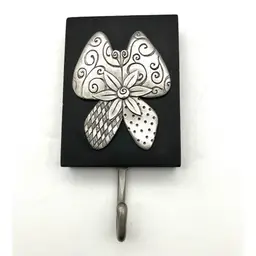 08 - Metalworked Butterfly On Wooden Base Hanging Hook Made In Canada