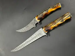 Handmade Boning Damascus Steel Knives One Pair Stag Horn Handle