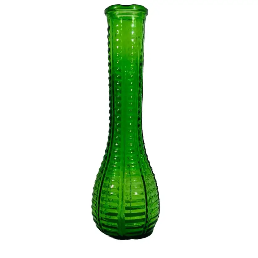 Vintage Emerald Green Glass Marked 9740 92 5 CL14 MCM Ribbed Glass Vase 