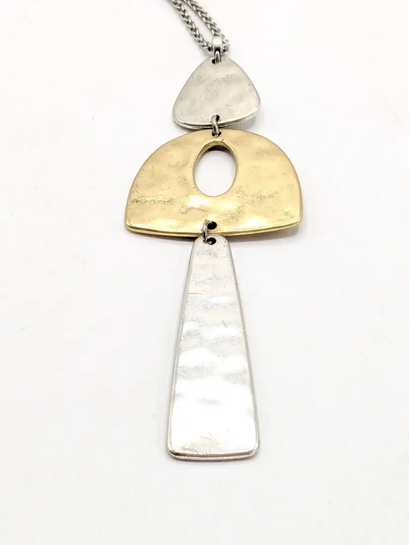 Vintage Lucky Brand Silver Gold Hammered Articulated Pendant Necklace NOS