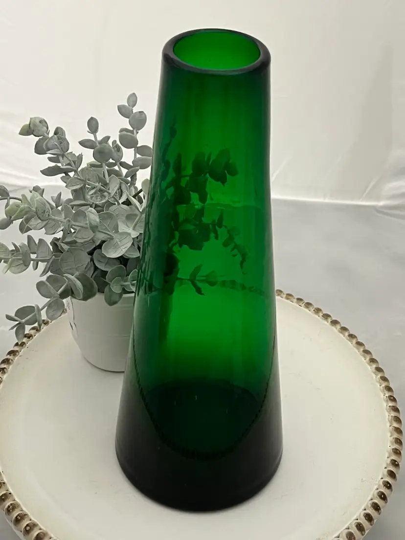 Scandinavian mid-century emerald green glass vase.