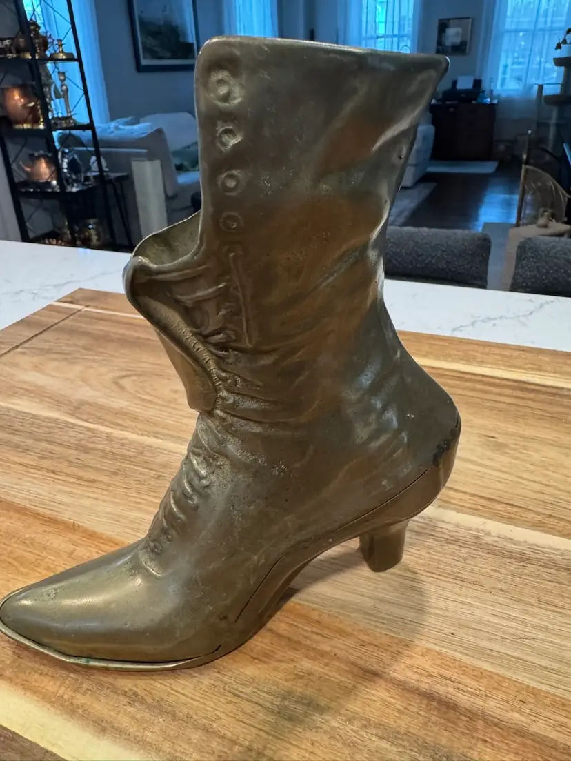 Solid Brass High Heel Boot Vase