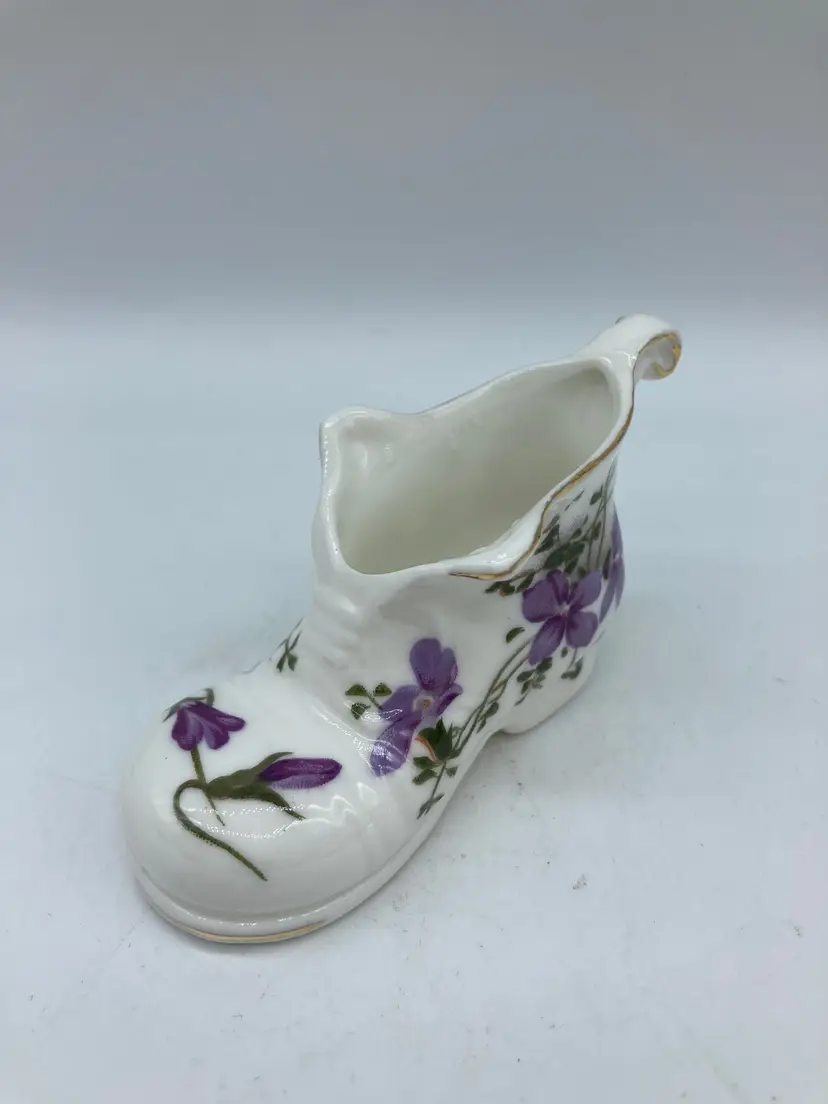Hammersley fine bone china antique boot, shoe figurine. Purple violets