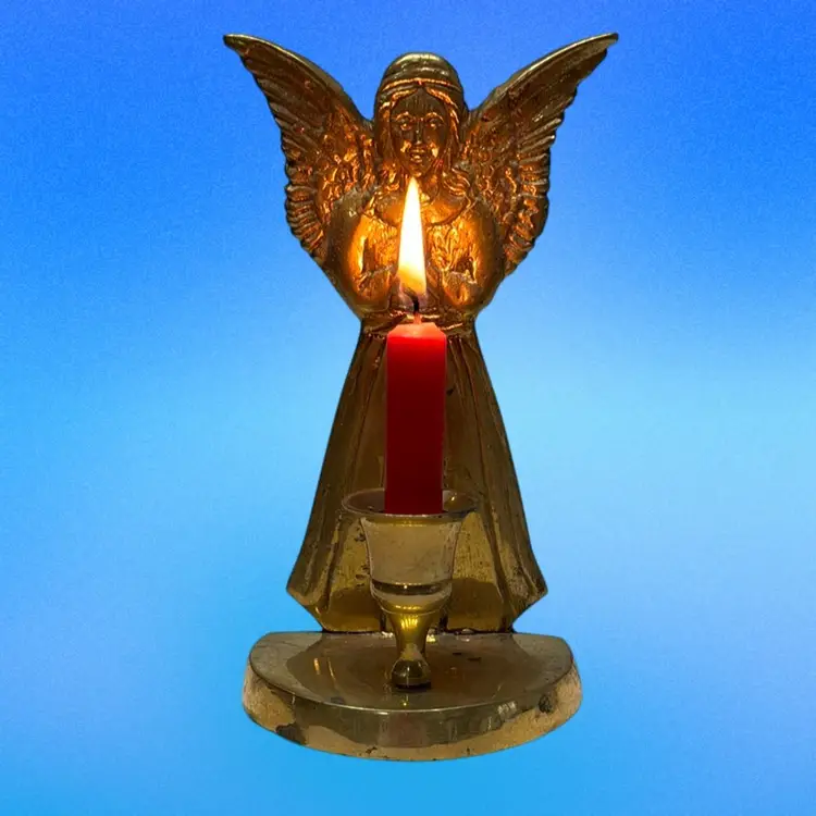 vintage brass angel candlestick Taper candle holder 6.5" tall Christmas Made In India