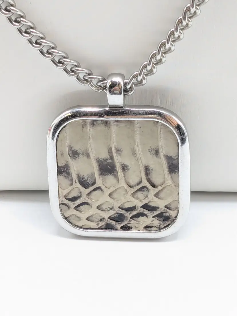 Ann Taylor Snakeskin Print Pendant Necklace Rhinestone Silver Tone