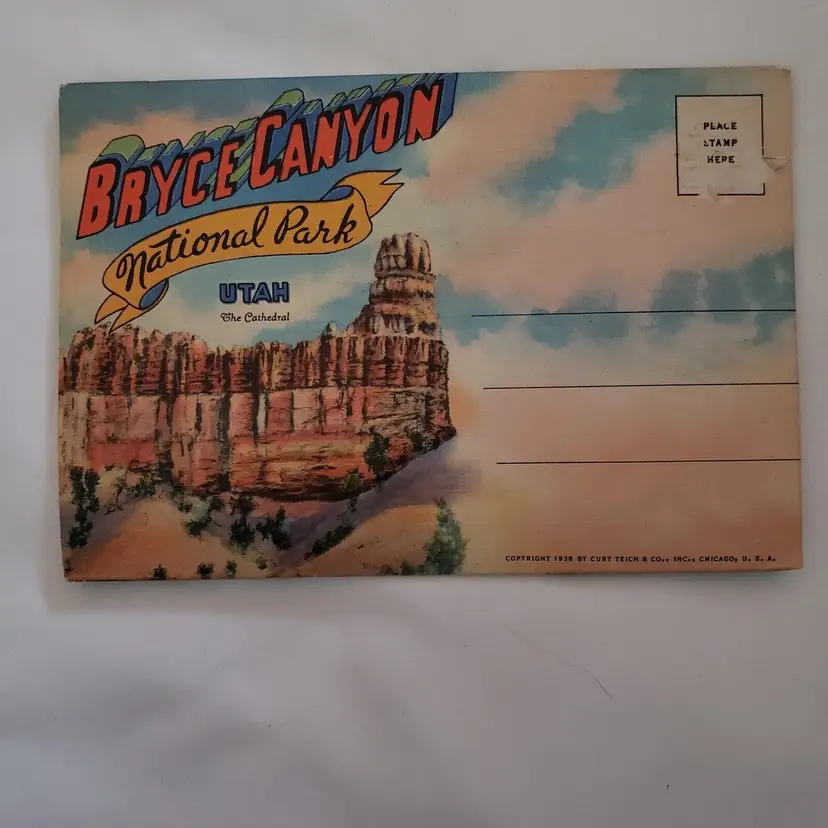 BRYCE CANYON National Park Views Folder Utah printed Both Sides 1938 Vintage