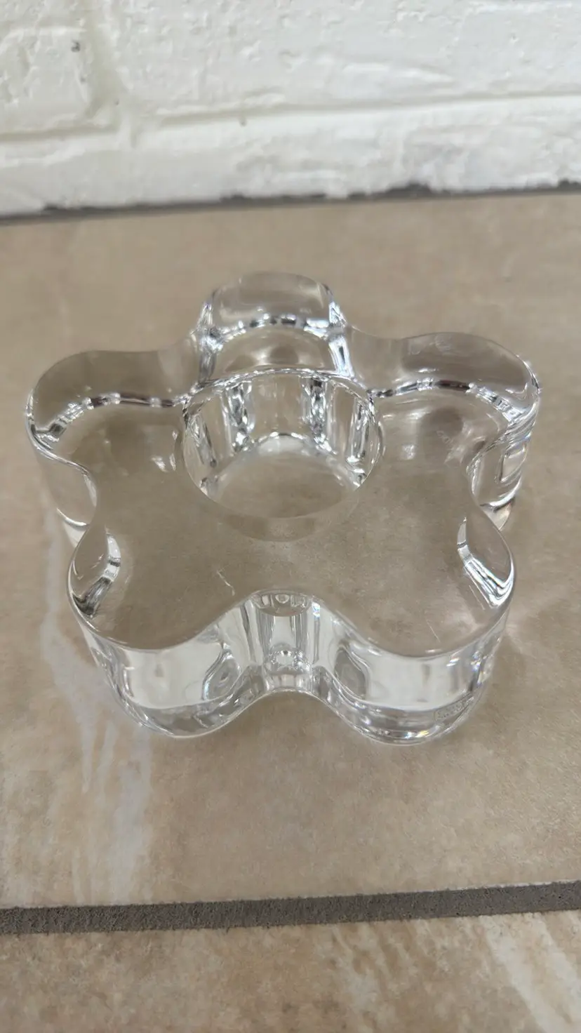 Orrefors Glass Flower Tealight Votive Candle Holder