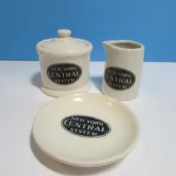 vintage New York Central railroad individual creamer sugar bowl lid tea bag holder souvenir set
