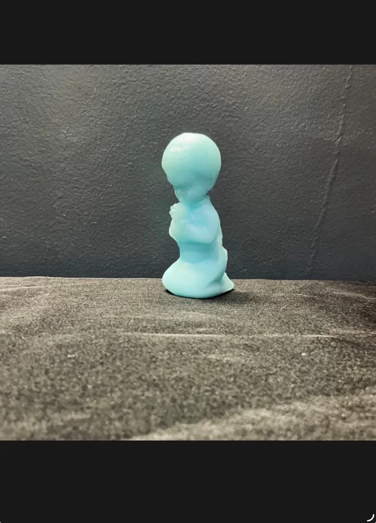 Vintage Fenton Blue Satin Glass Praying Boy Figurine Original Label