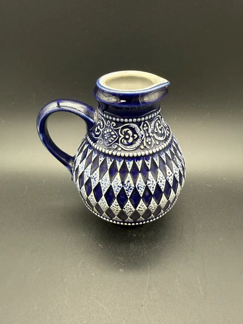 Vintage Marzi Remy Salt Glaze Cobalt Blue Pitcher
