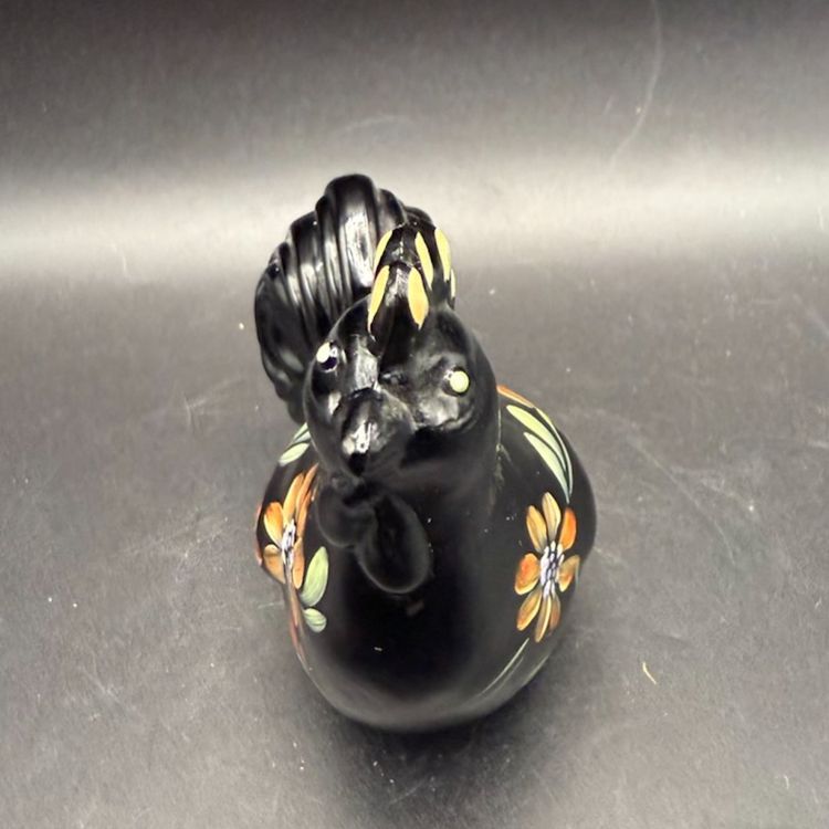 Fenton-Lenox Black Hand Painted Rooster - Signed