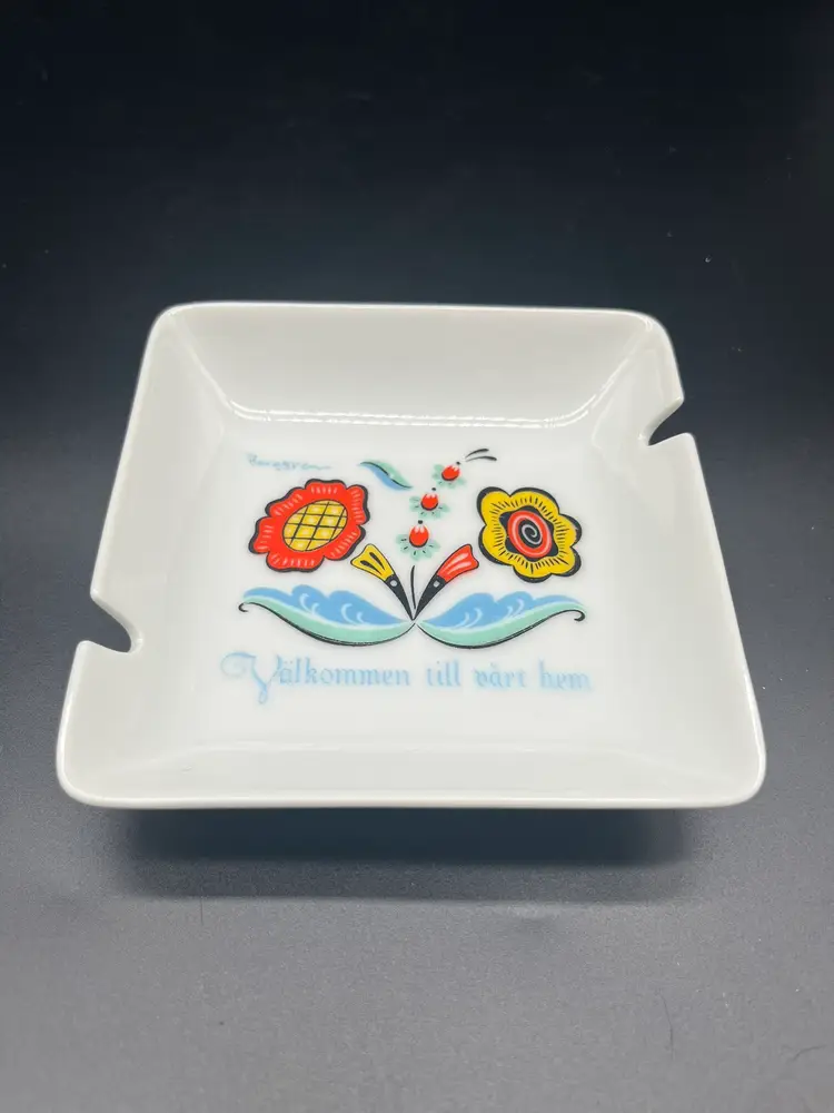 Vintage Berggren Swedish Folk Art Ashtray - Signed, 4.25" Square