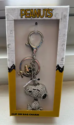 Snoopy clip on bag charm rhinestone - Silveerplated