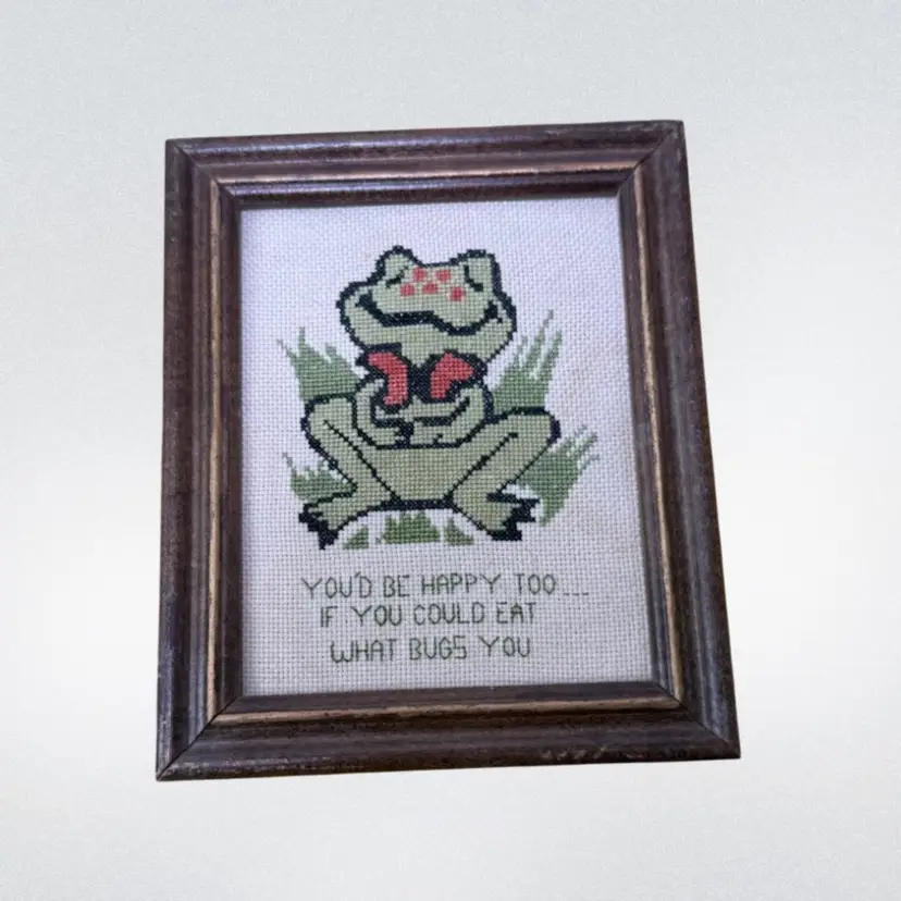 Vintage 6x5in Cutie Frog Cross Stitch