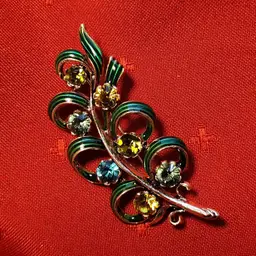 Green Leaf with Rhinestone Brooch Pin