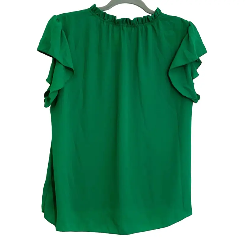 Vintage Green Ruffle Short Sleeve Polyester Blouse