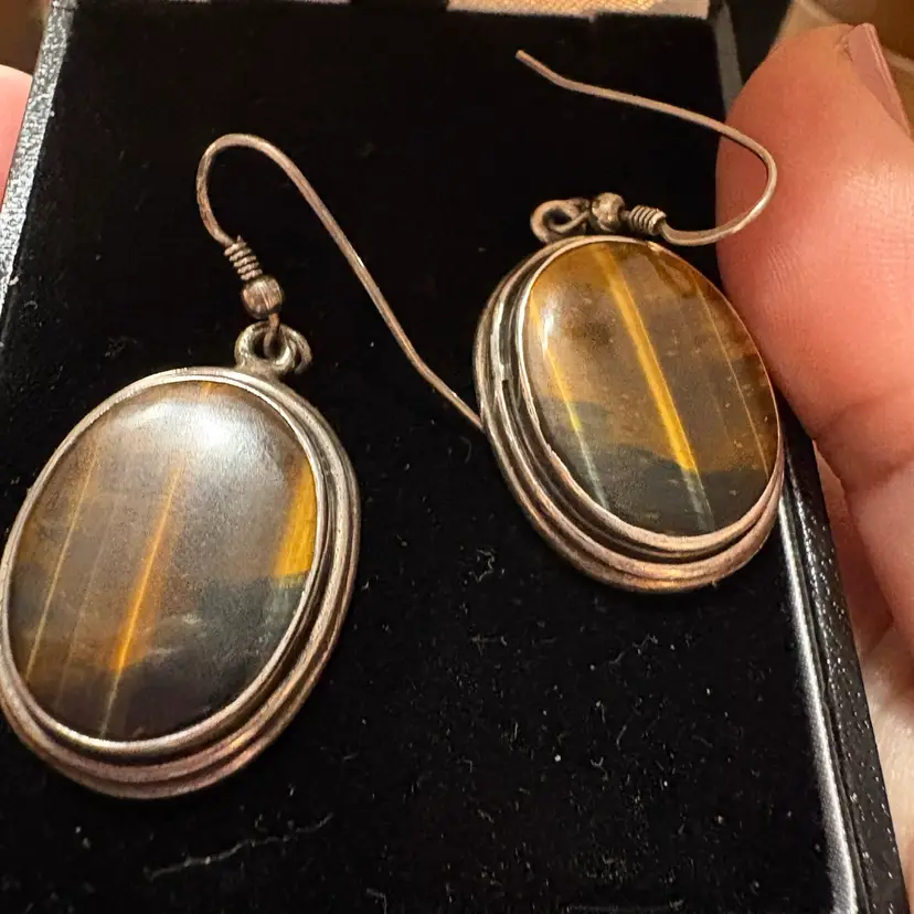 Sterling Silver Tigers Eye Fish hook earrings