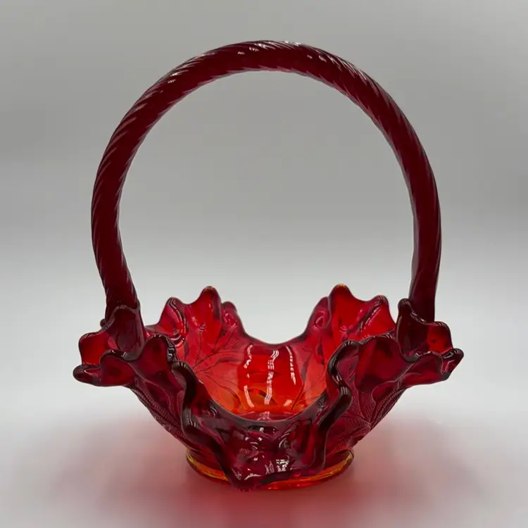 Fenton Amberina Ruby Red Glass Wildflower & Lace Basket