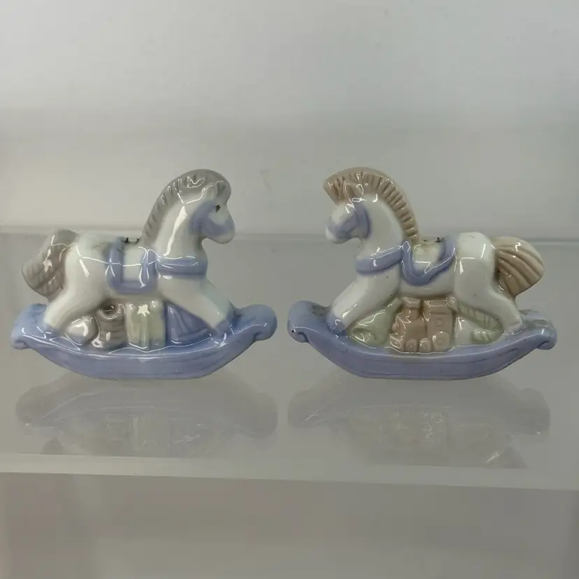 Pair Of vintage porcelain rocking horse figurines