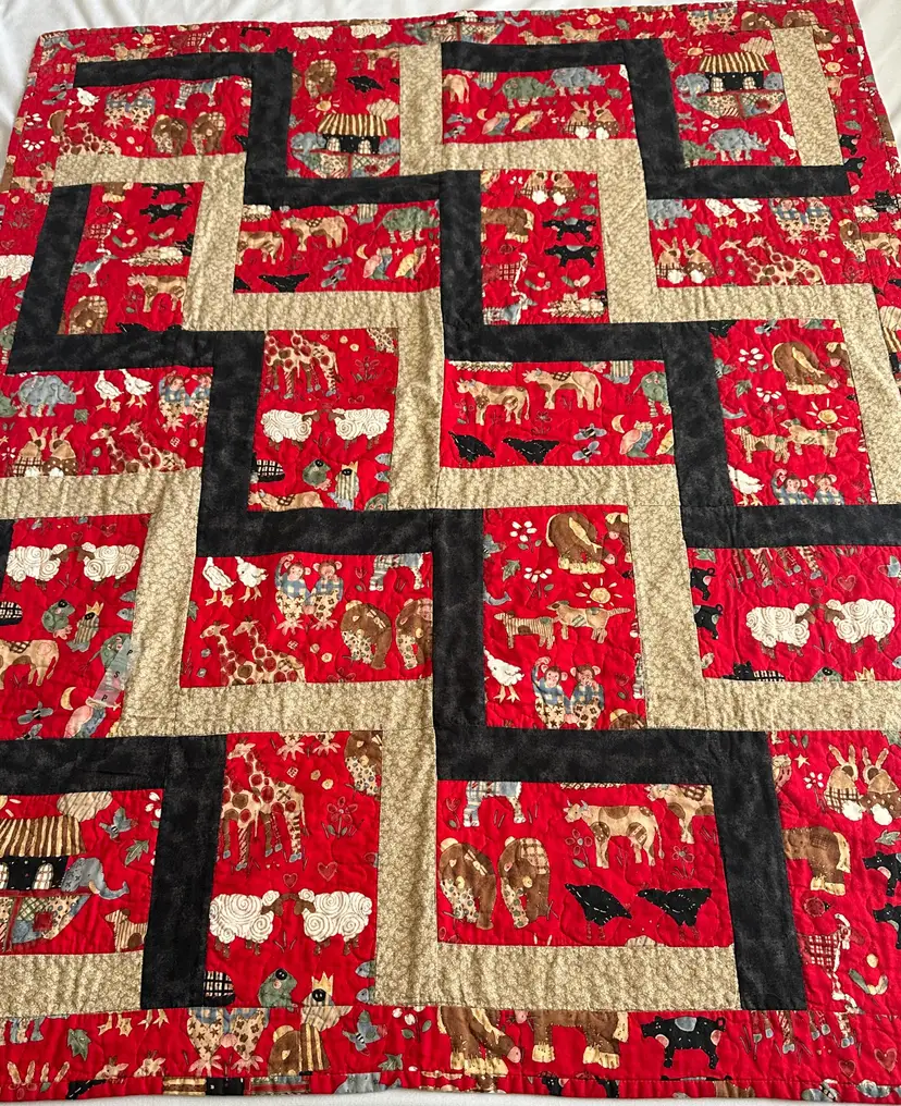 Noah’s Ark 2x2 Animals Baby Child Crib Quilt Handmade 50”X41" Vintage 1997