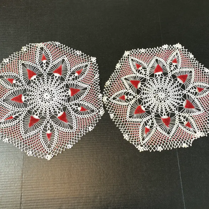 2-Hand Crocheted Doilies w/ Beads
