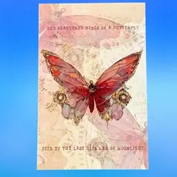 Colorful Butterfly “The Shattered Wings of a Butterfly Stir Up the Last Glimmer Of Moonlight” Postcard, Unused **UV Reactive**
