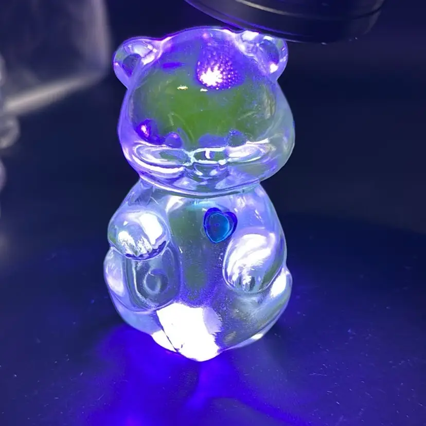 Fenton Glass September Birthstone Bear - Sapphire Blue Heart Stone Glows