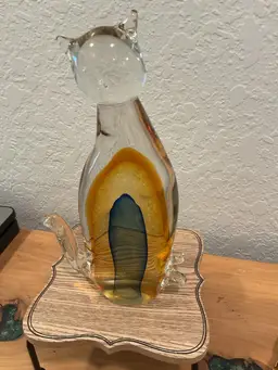 Murano Style Sommerso Art Glass Cat Figurine