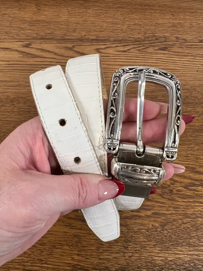 Brighton Reversible Croc Embossed Leather Belt White Tan Women’s Y2K